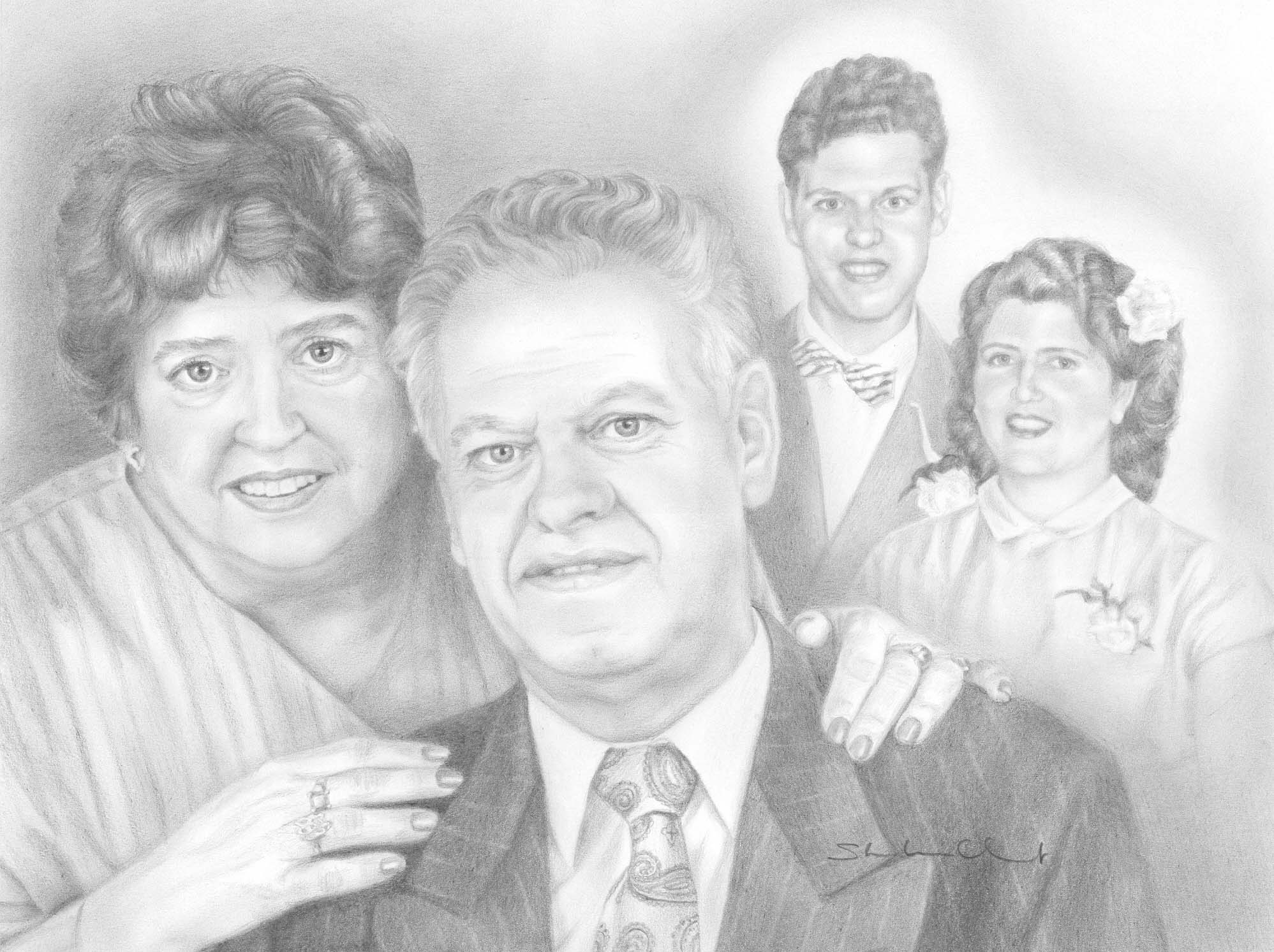 present and past wedding day photo, art, pencil black and white